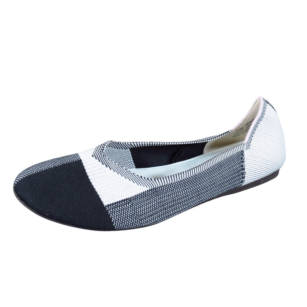 JSport Doreen Women Flats Size 6.5M Casual Walking Shoes Black White Textile